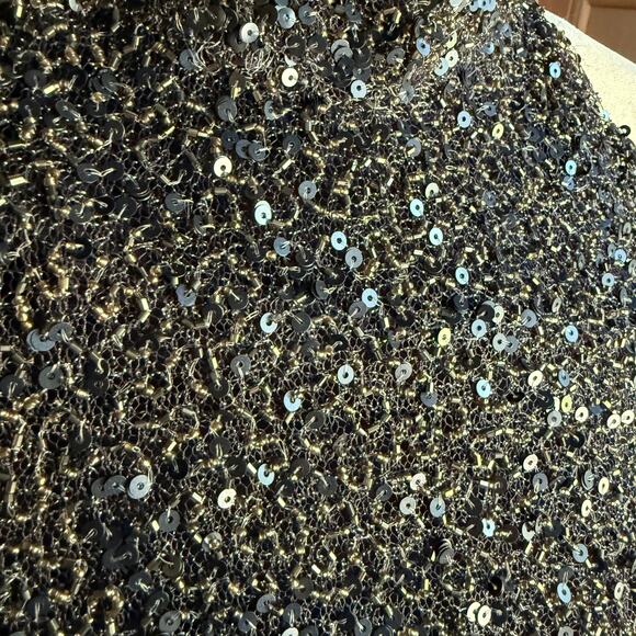 HAUTE HIPPIE | Navy Blue Beaded Silk High Neck wrap Skirt Gown Halter | Size 12 - Picture 5 of 7